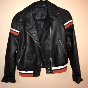 Zara black Leather Bomber Jacket